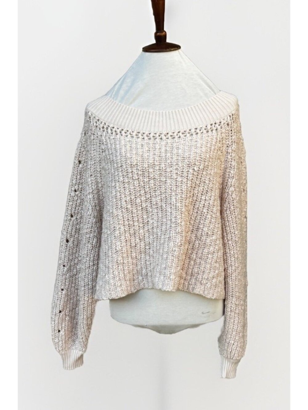 Free People Pandora’s Boatneck Chunky Knit Sweater Ivory Size M NWT Flaw - Picture 2 of 14